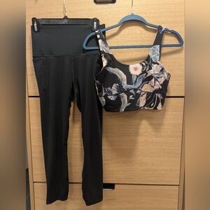Under Armour Black Leggings and Floral Print Longline Bra Crop Top Set Size M